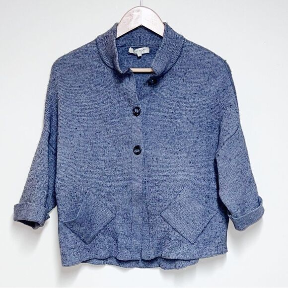 COCOGIO Anthropologie Button front Grey Wool Blend Crop Oversized Cardigan Sz M - Picture 1 of 6